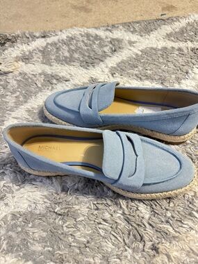 MICHAEL Michael Kors Light Blue Suede Penny Loafers (NEW)
